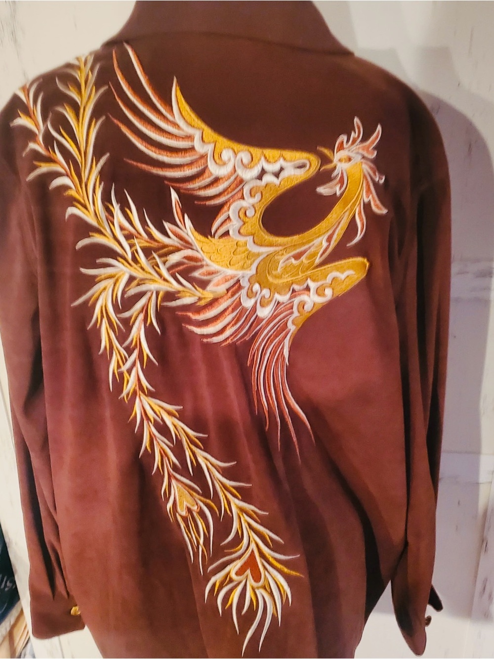 Bob Mackie Wearable Art Brown Jacket with Yellow and White Phoenix Embroidery